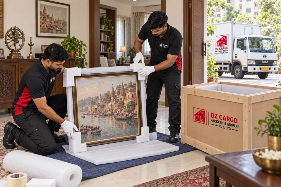 DZ Cargo branded illustration of artwork packing