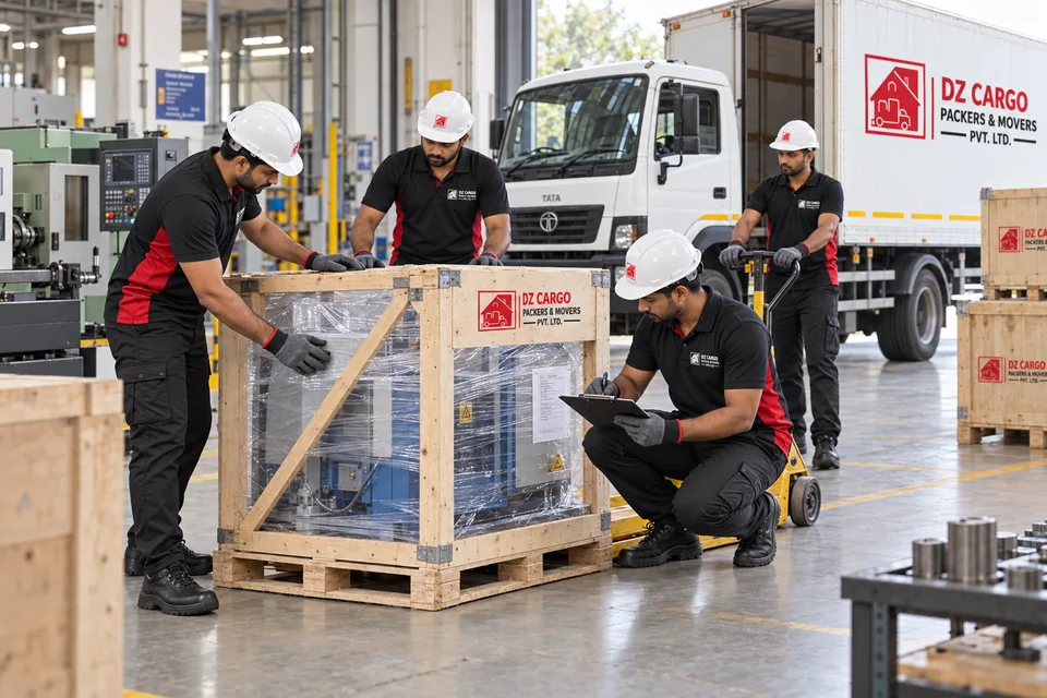 DZ Cargo branded illustration of factory moving