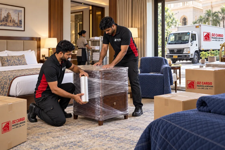 DZ Cargo branded illustration of hotel moving