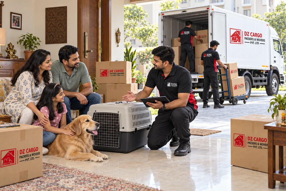 DZ Cargo branded illustration of pet moving