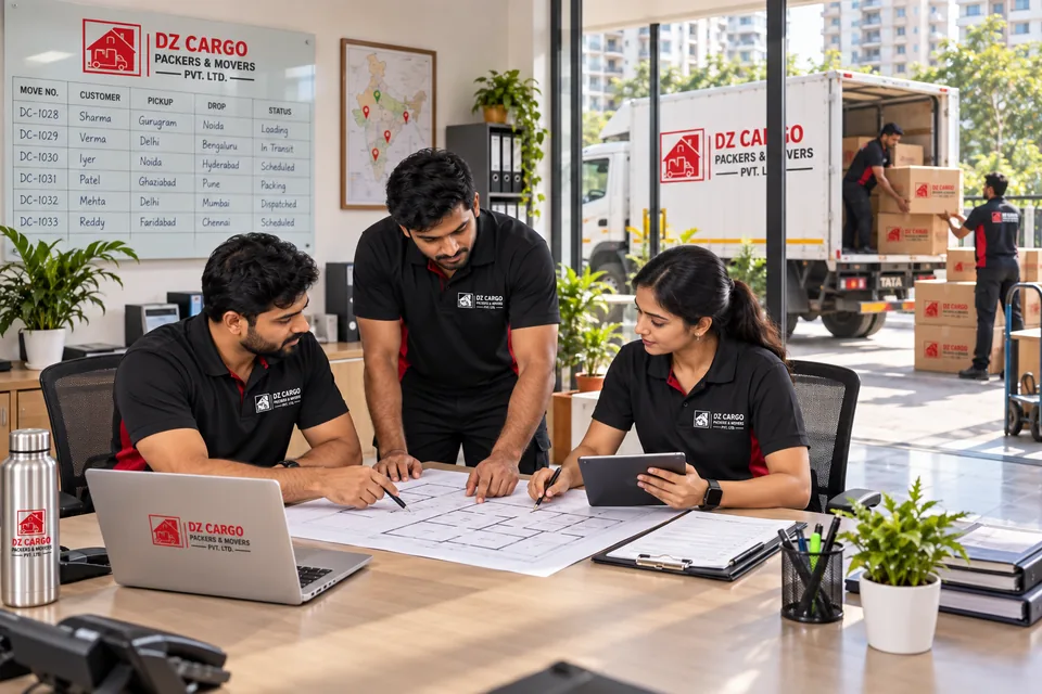 DZ Cargo branded illustration of team coordination