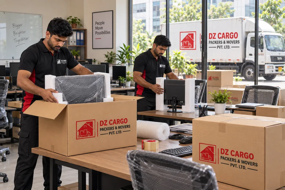 DZ Cargo branded illustration of office relocation