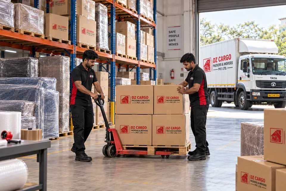 DZ Cargo branded illustration of warehouse storage