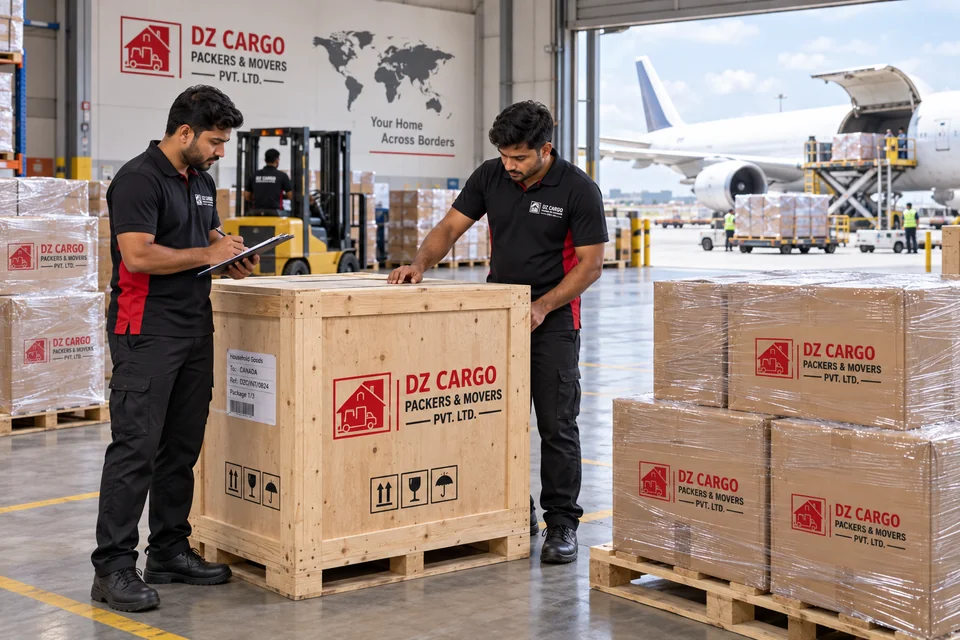 DZ Cargo illustration of household goods prepared for international shipment